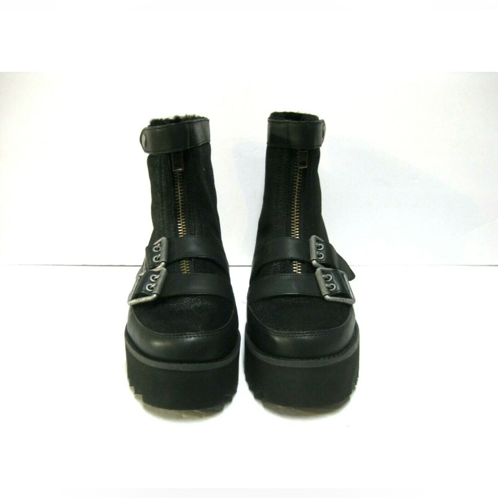 UGG CLASSIC MOTO PUNK MINI BLACK BOMBER SUEDE PLATFORM ANKLE BOOTS WOMEN SIZE 9 - Picture 8 of 9